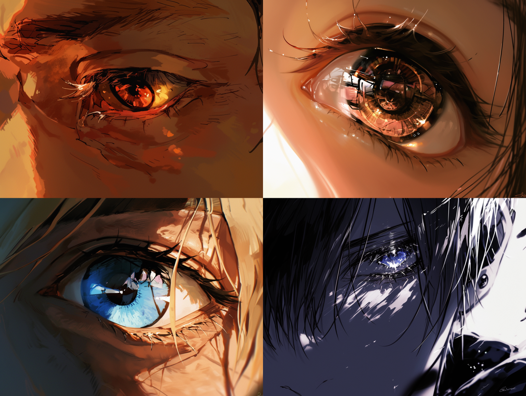 フォトリアルな目のクローズアップ - 瞳に映る世界と光の反射を繊細に描いたAIイラスト